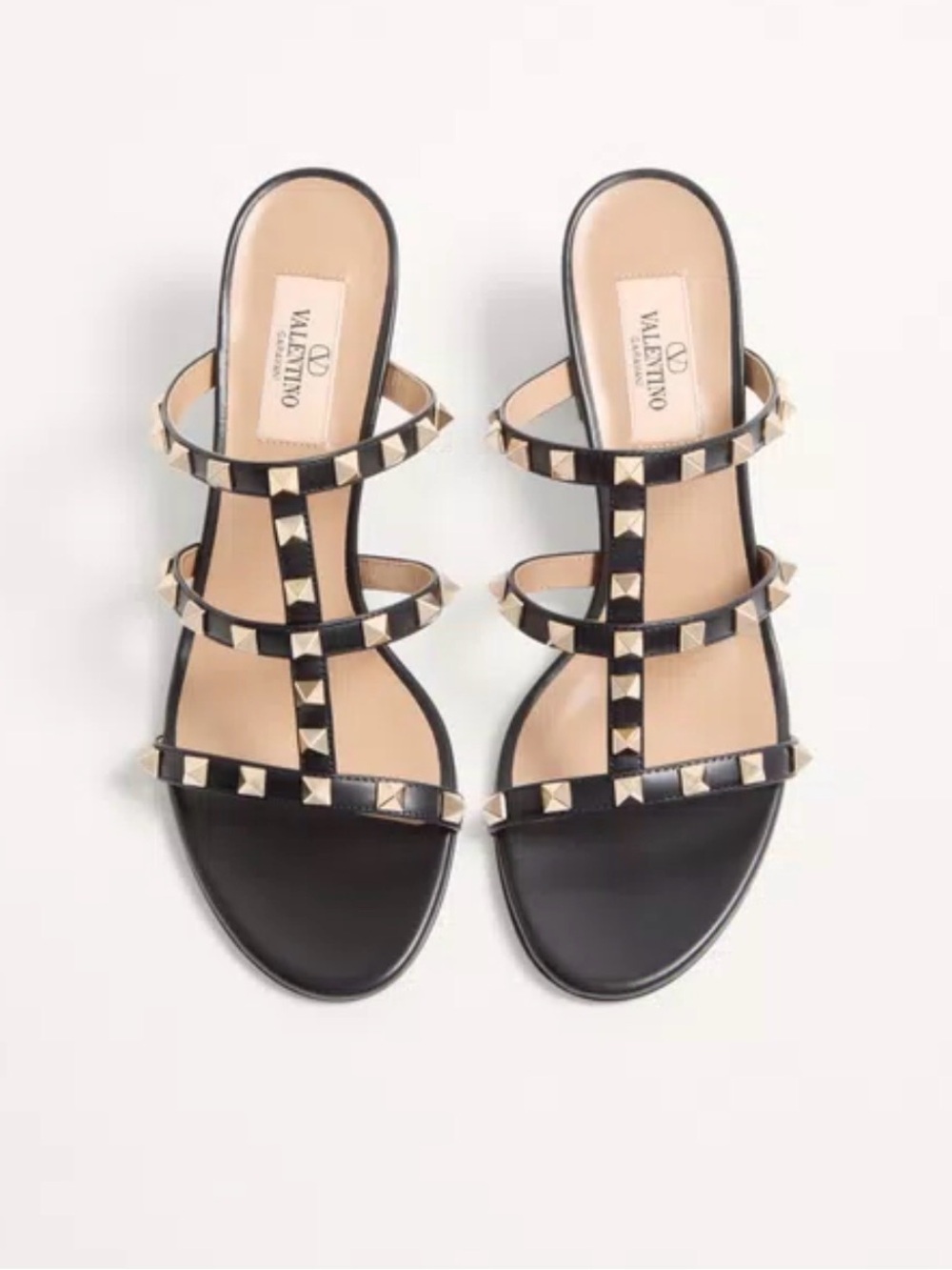 Valentino Black Leather Rockstud Triple-Strap Sandals